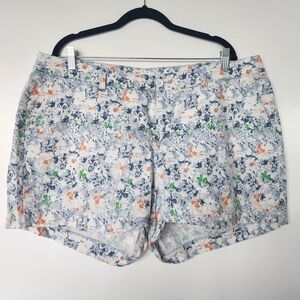 LILA RYAN White Floral Print Women’s Shorts with Navy, Orange & Green Accents